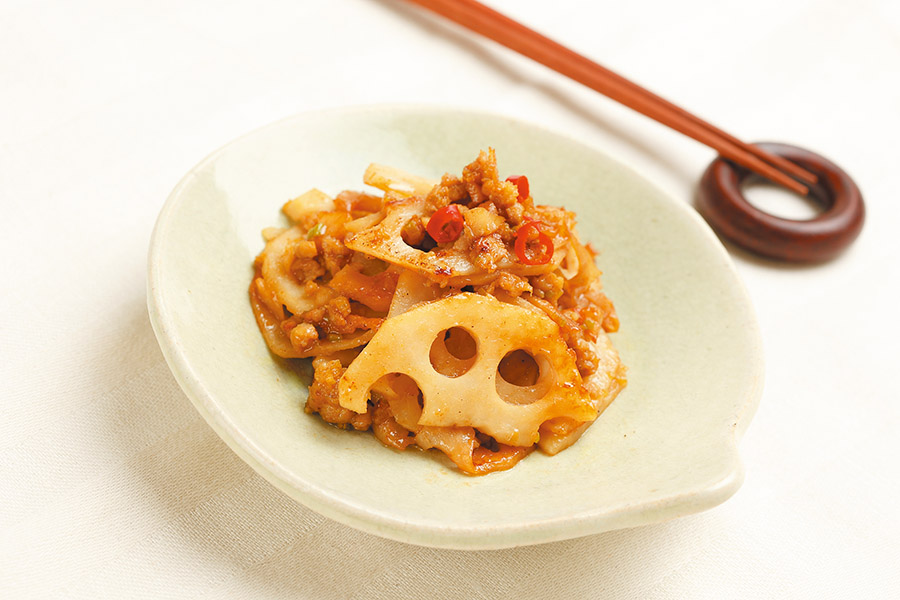 れんこんのカレーそぼろ炒め