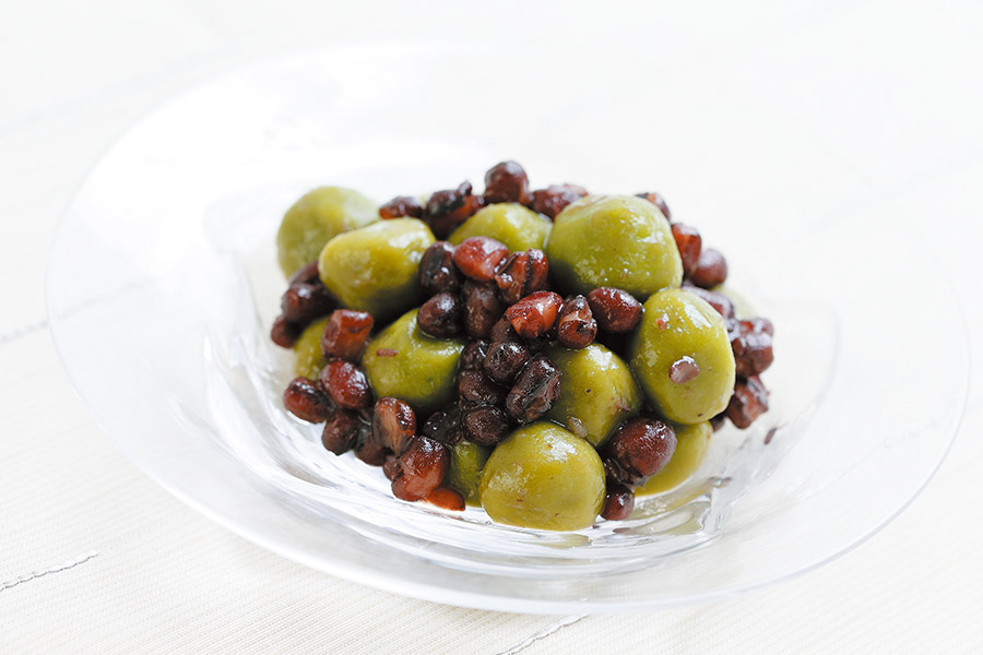 抹茶白玉小豆のシロップがけ