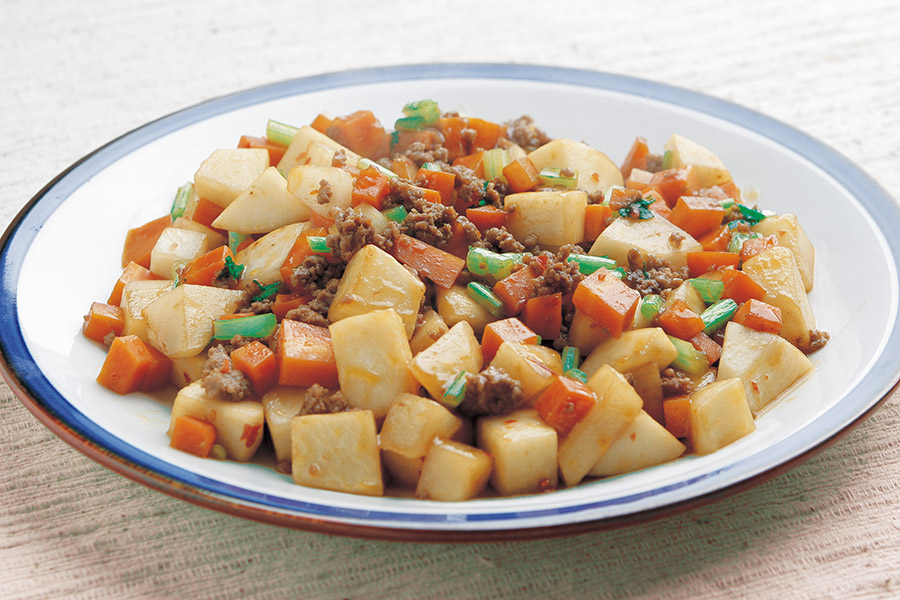 かぶとにんじんのひき肉炒め