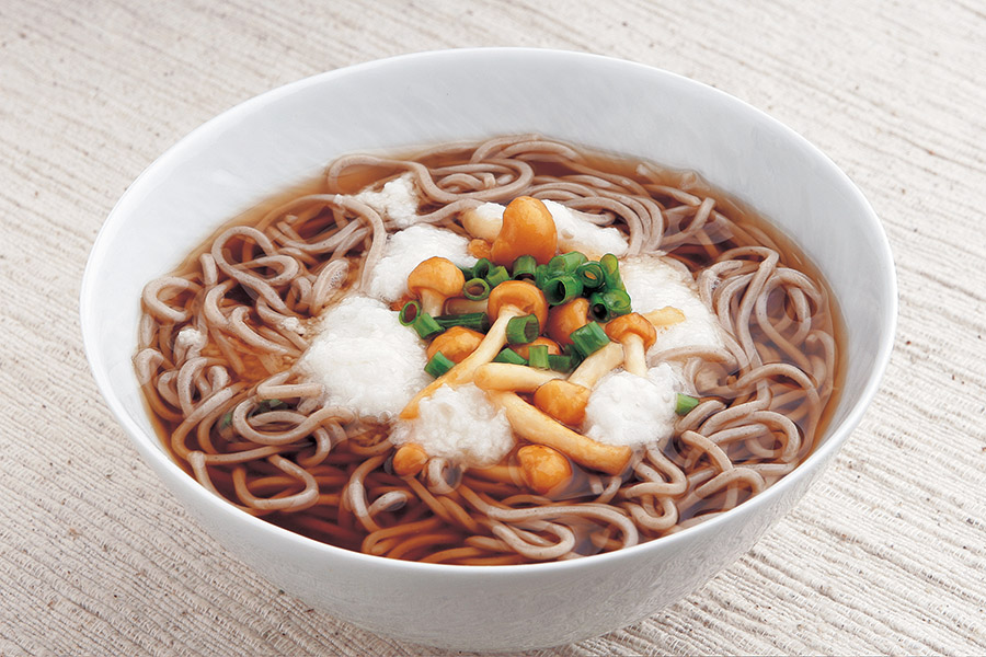 きのこと長いものそば