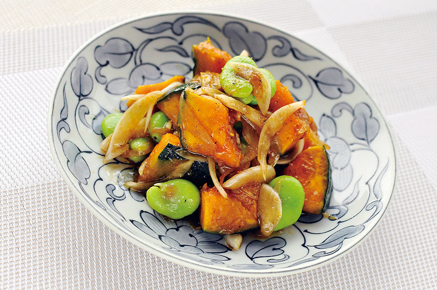 そら豆とかぼちゃのホットサラダ