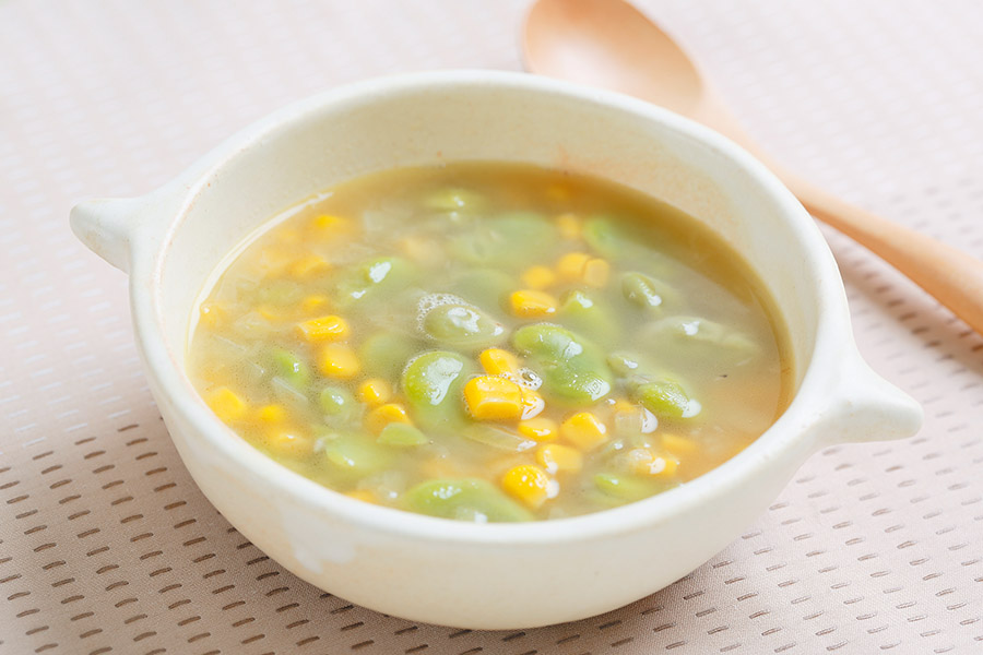 そら豆とコーンのスープ