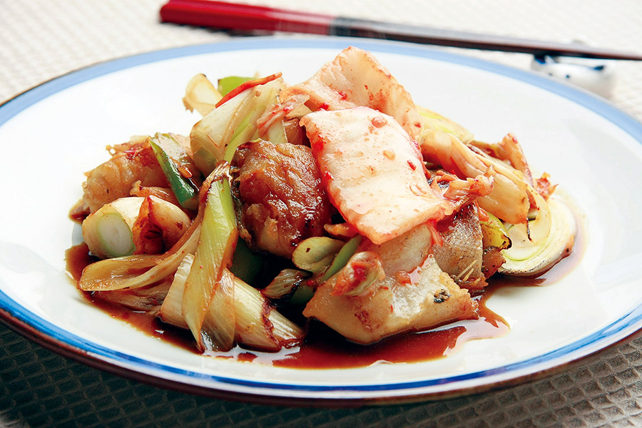 たらとねぎのキムチ炒め