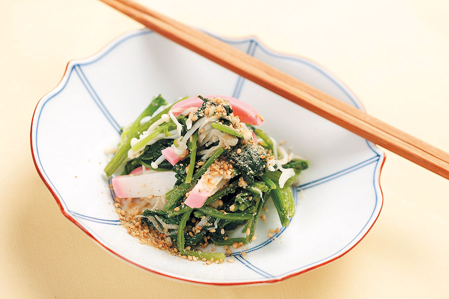 ほうれん草とえのきとかまぼこの甘酢あえ