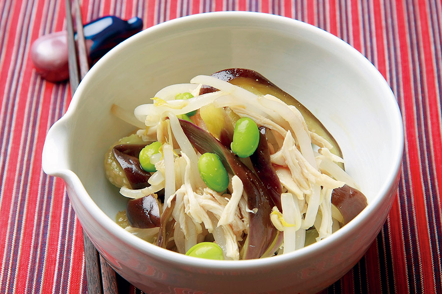 もやしと蒸しなすとささみのあえもの