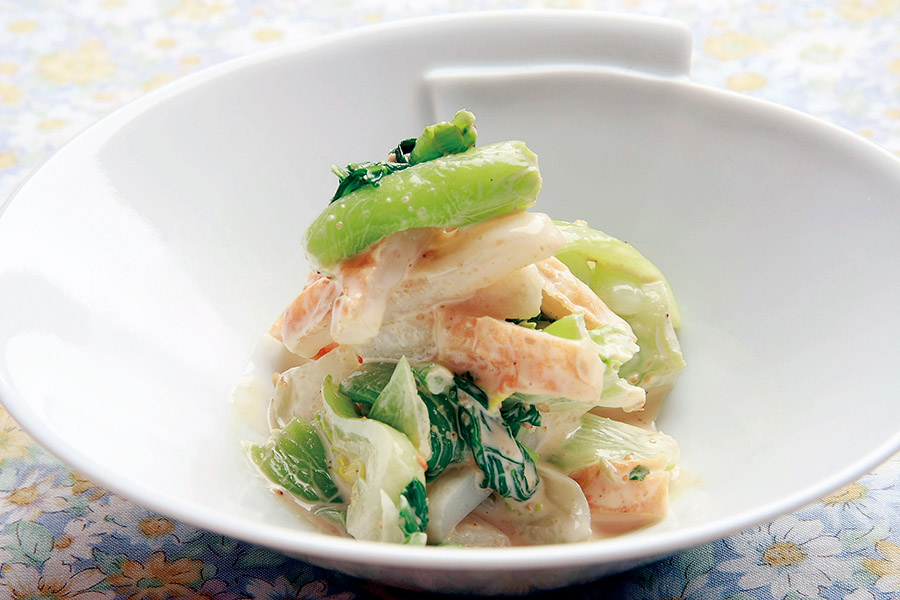 チンゲン菜とちくわのごまマヨネーズ風味