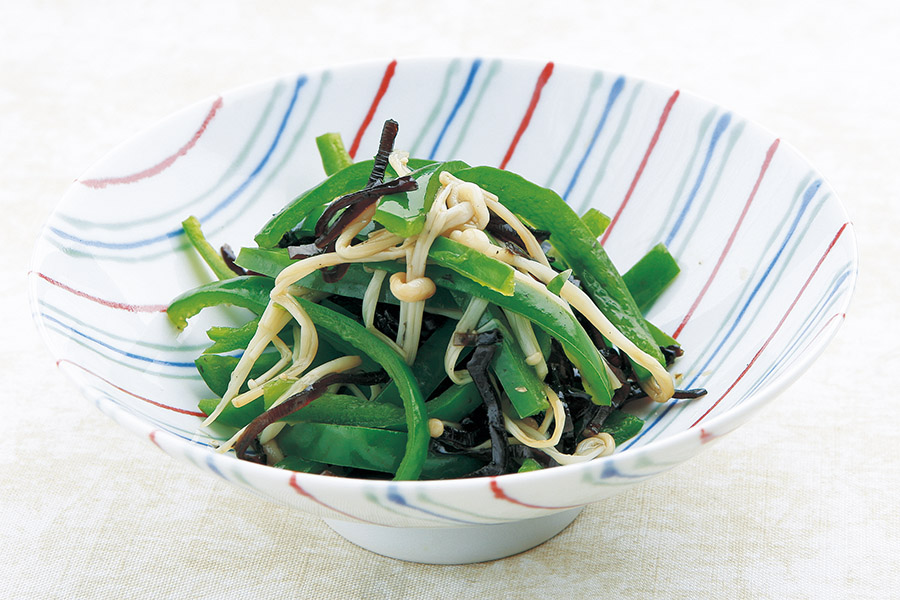 ピーマンとえのきの昆布あえ