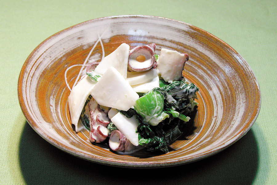 小松菜とたこのわさびマヨネーズ