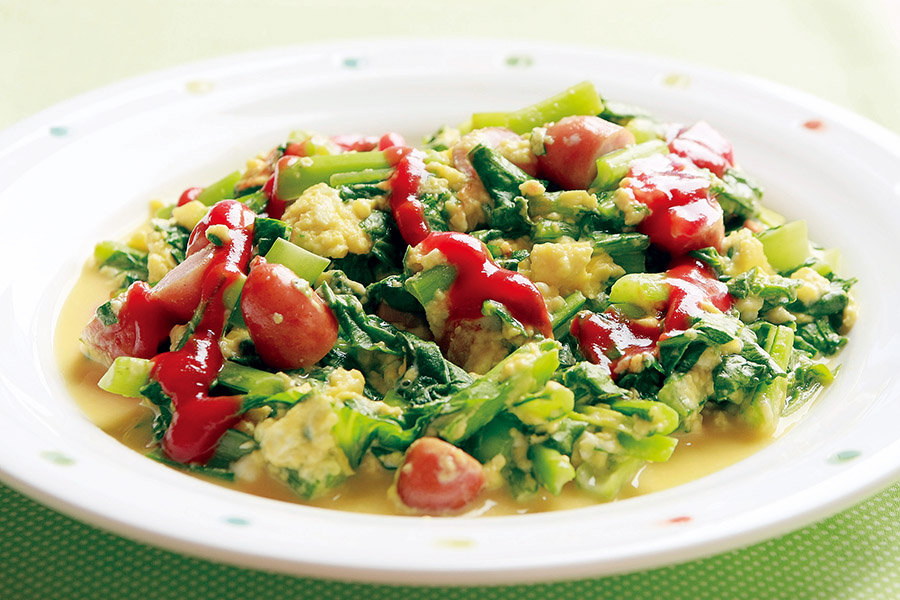 小松菜と卵のレンジ炒め