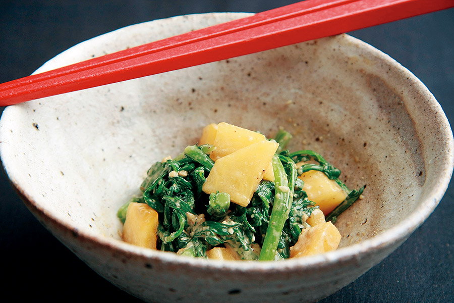 春菊と柿のごまあえ