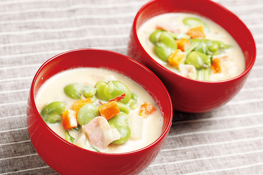 かぶとそら豆の和風クリームスープ