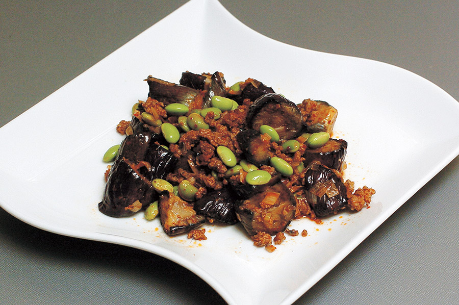 なすと枝豆のピリ辛炒め