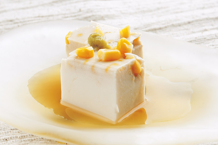 コーンと牛乳のごま豆腐