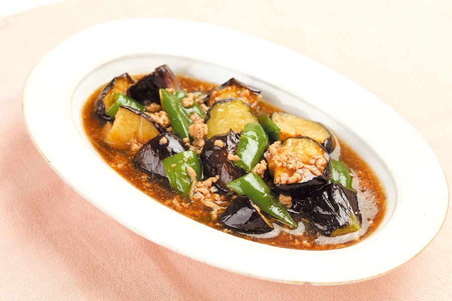 げなすとピーマンの鶏ひき肉あんかけ