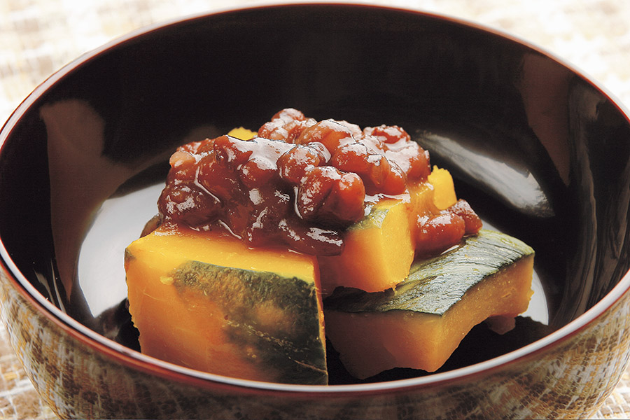 かぼちゃと小豆のいとこあえ