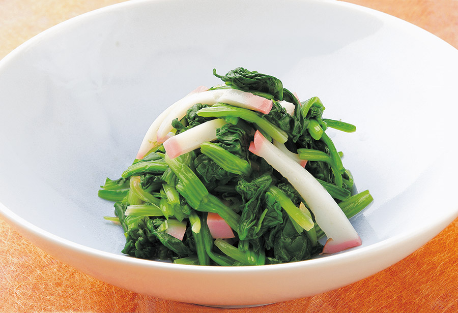 ほうれんそうとかまぼこのわさび醤油あえ