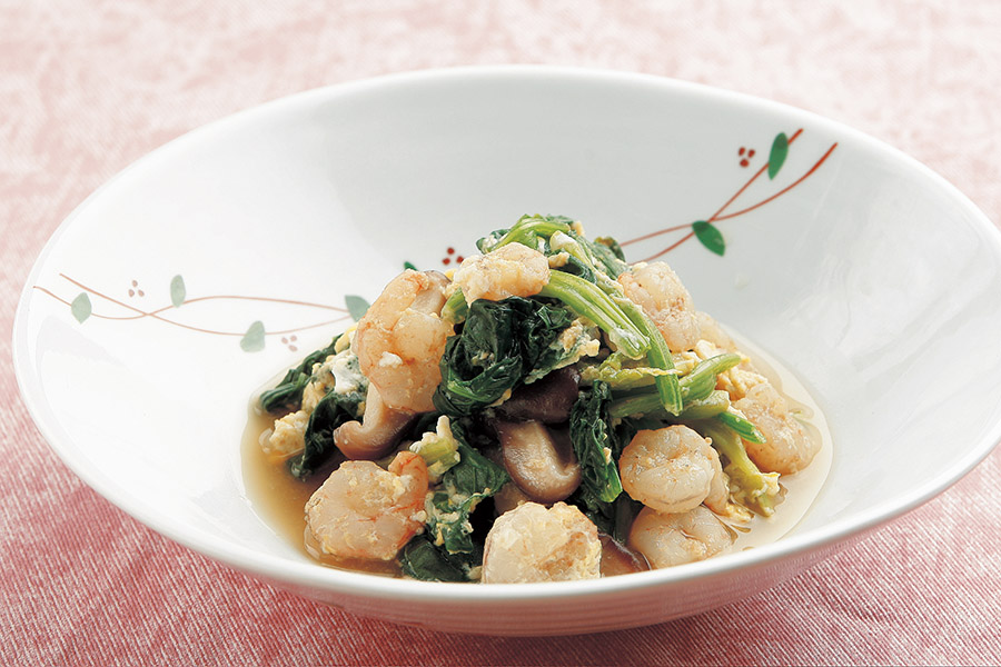 えびとほうれん草の卵とじ