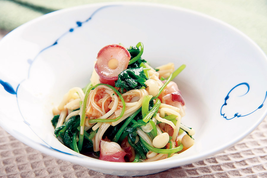 みつ葉とたことえのきの韓国風あえ