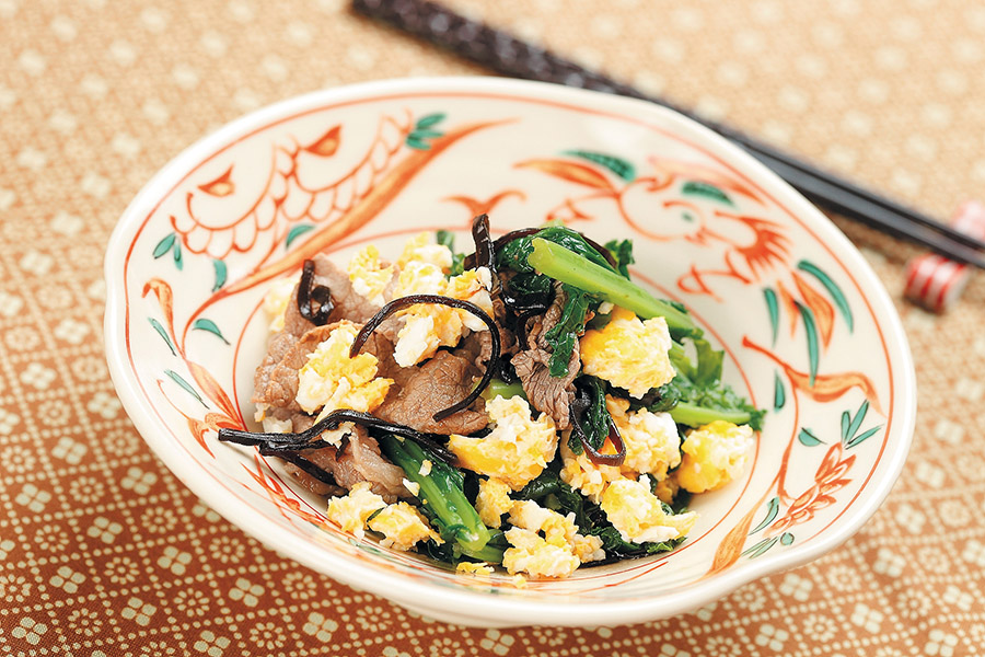 牛肉と菜花の塩昆布あえ