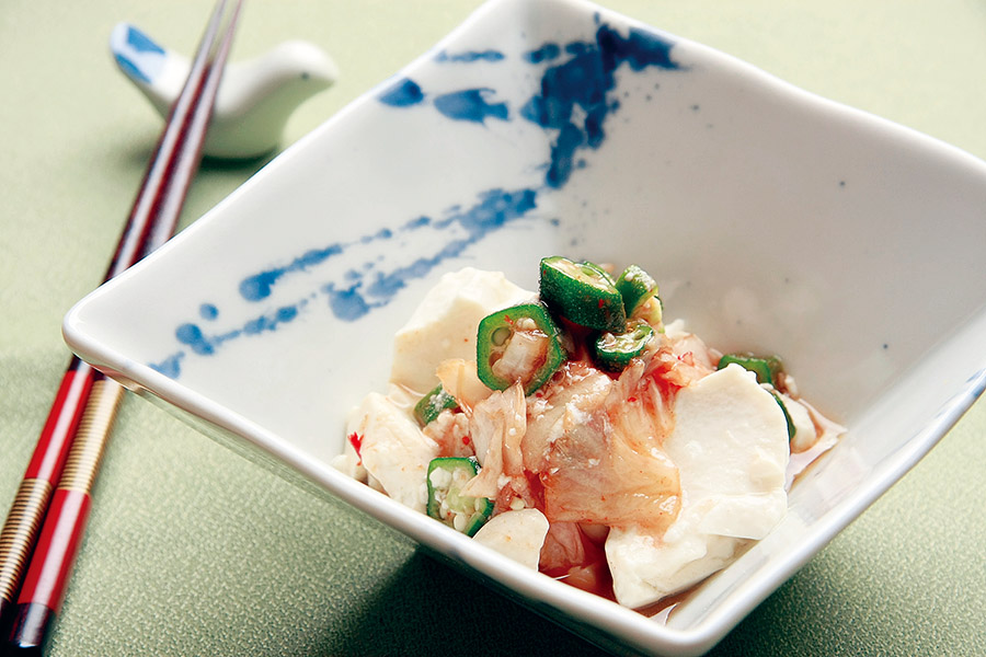 豆腐とオクラのキムチあえ