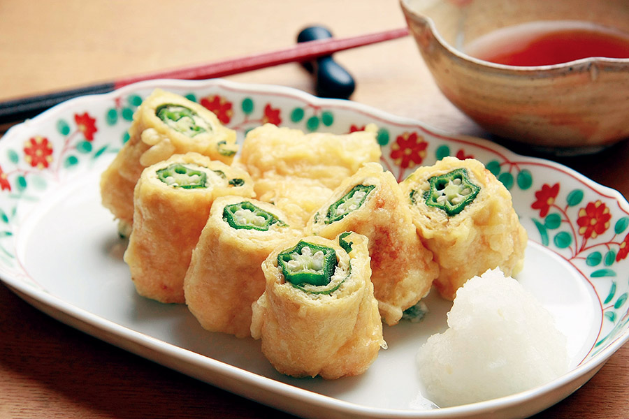 オクラの小揚げ巻き天ぷら