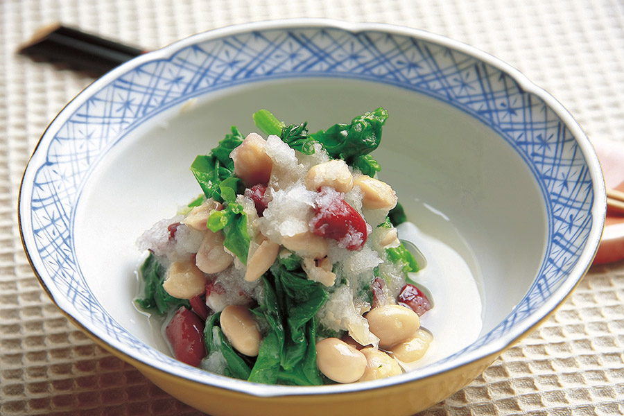 サラダ豆とほうれん草のみぞれあえ