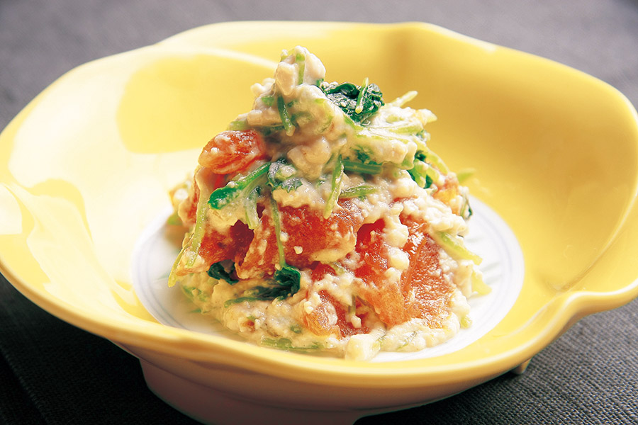 干し柿とみつ葉の白あえ