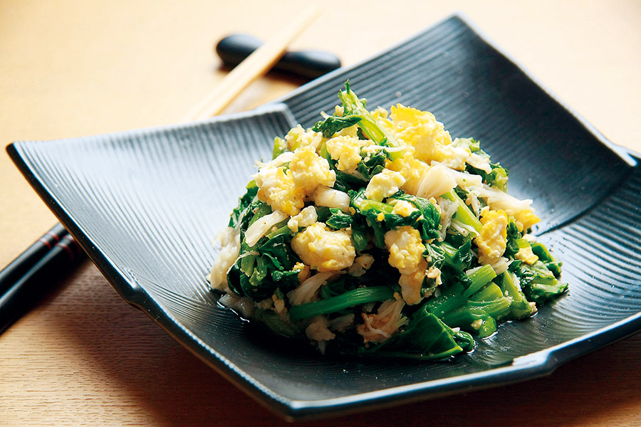 菜ばなとほたてのごま酢あえ