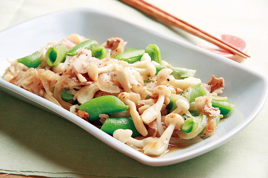 スナップえんどうと豚肉のガーリック炒め