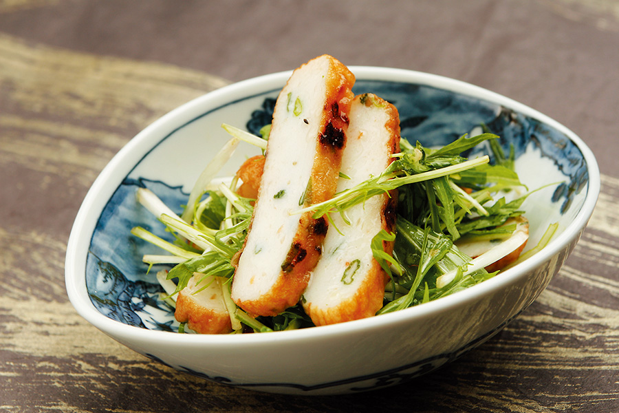 さつま揚げのグリル焼と水菜の和え物