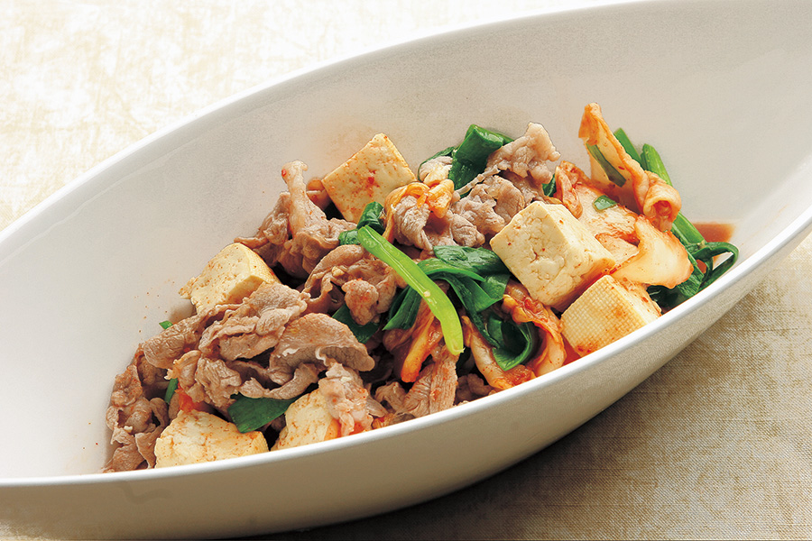 ラムと豆腐の韓国風キムチあえ