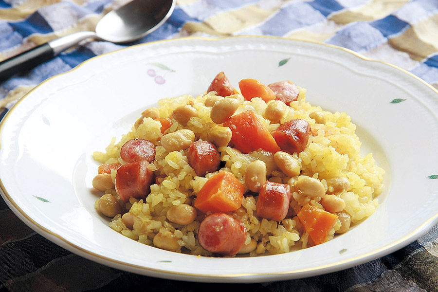 だいず水煮の炊き込みカレーピラフ