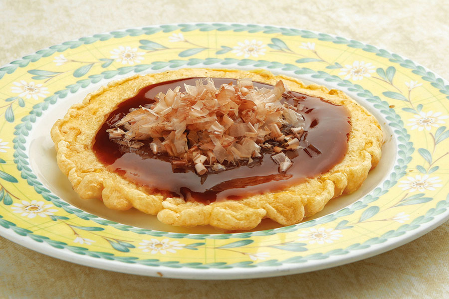 かつお節たっぷりコーンお好み焼き